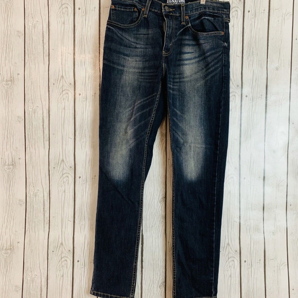 Mens Levis Strauss Signature Dark Wash Skinny Denim Blue Jeans Size W 34 L 32